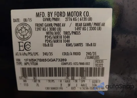 2016 Ford Explorer z USA, uszkodzony, nr VIN 1FM5K7B85GGA73289